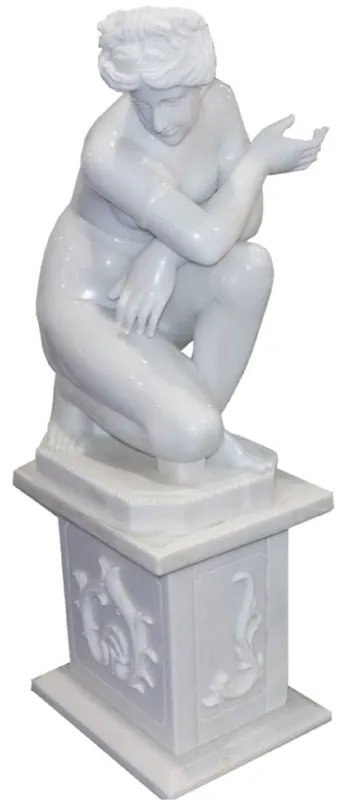 Zertifiziert Casa Padrino escultura barroco de mármol mujer sobre columna gris A. 160 cm