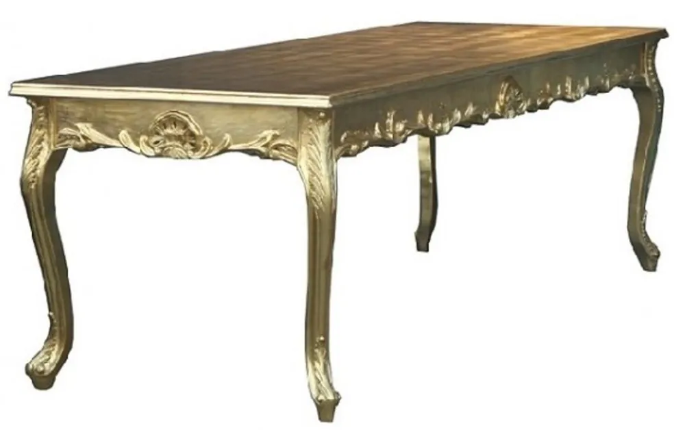 Casa Padrino mesa de comedor barroco con tapa de vidrio oro 140 cm - Muebles de comedor barrocos Top-Preis