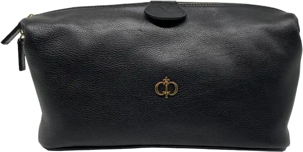 Sonderaktion Casa Padrino neceser de lujo de cuero genuino negro / oro 28 cm - Hecho en Italia