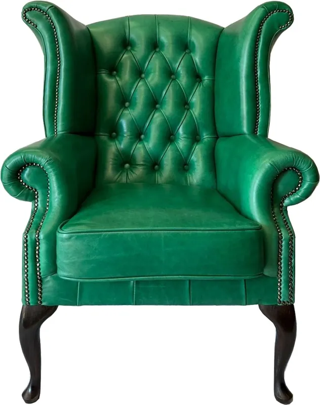 Casa Padrino sillón orejero Chesterfield de cuero genuino de lujo verde / marrón oscuro A. 110 cm Neue Ware