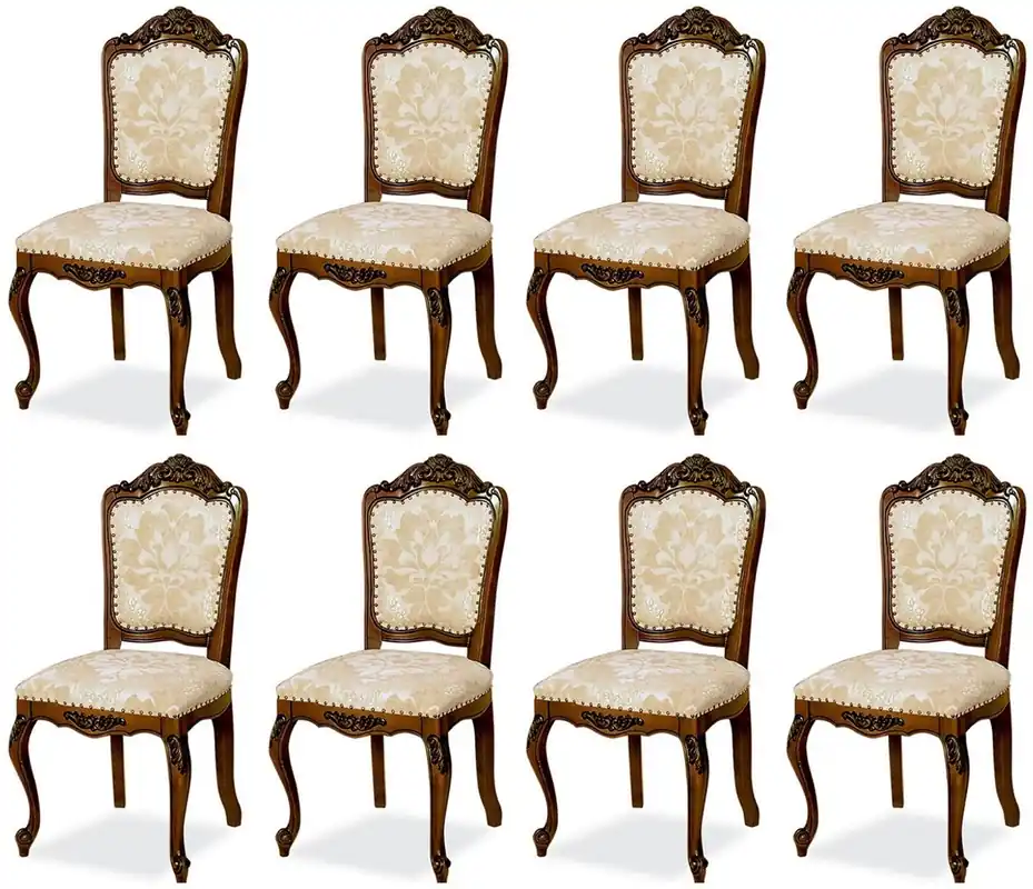 Garantierte Lieferung Casa Padrino conjunto de 8 sillas de comedor barrocos de lujo beige / marrón A. 103 cm - Muebles de comedor barrocos