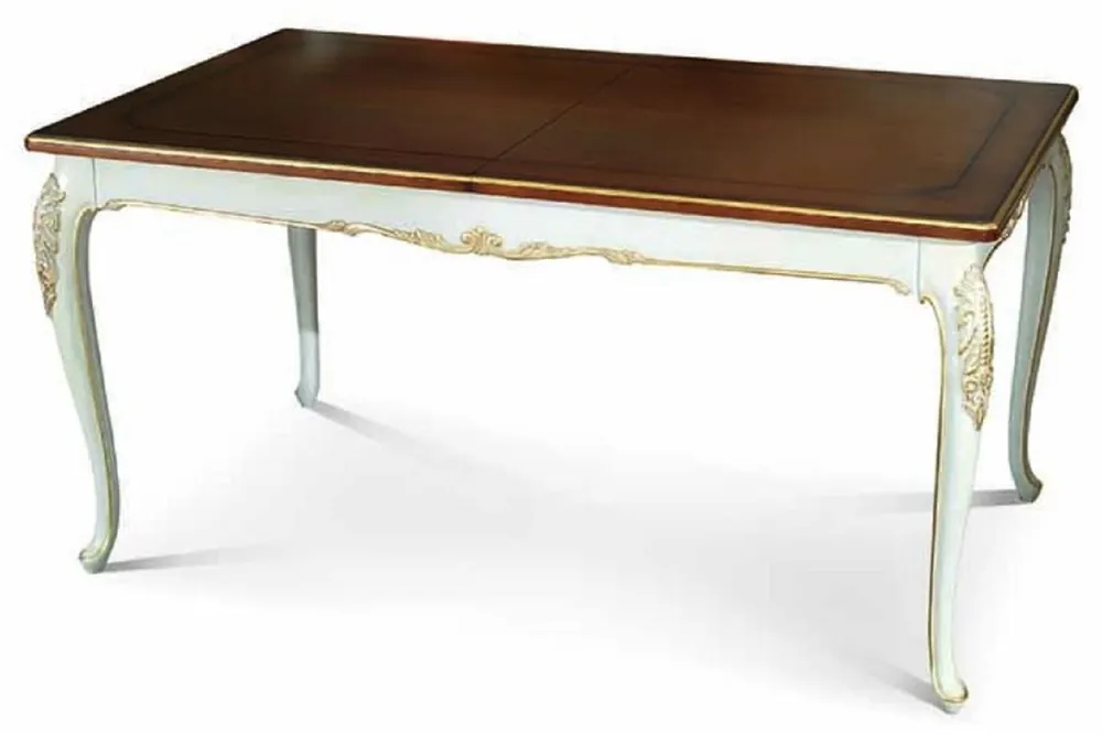Markenprodukt Casa Padrino mesa de comedor barroco de lujo marrón / blanco / oro 160-250 cm - Muebles barrocos - Hecho en Italia