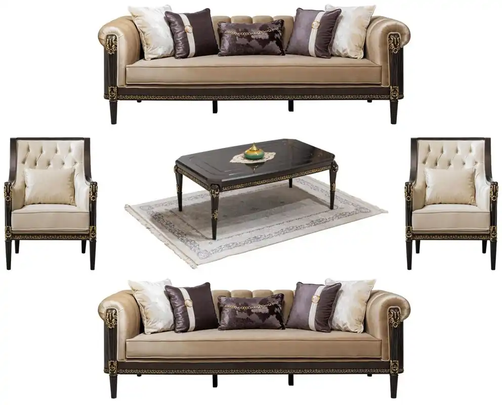 Casa Padrino conjunto de muebles de salón barrocos de lujo marrón claro / crema / marrón oscuro / oro Neue Kollektion