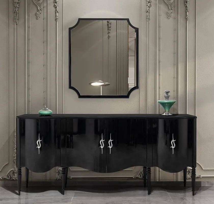 Letzte Chance Casa Padrino aparador barroco de lujo con espejo de pared negro / plata - Muebles barrocos