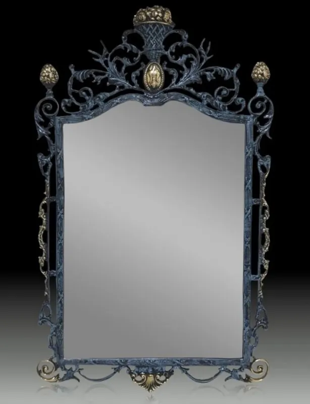 Casa Padrino espejo barroco de lujo de bronce azul / oro A. 95 cm - Muebles barrocos Garantierte Lieferung