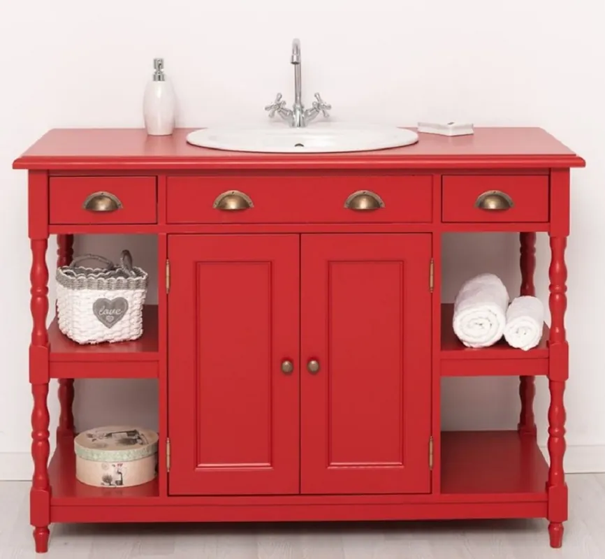 Neuheit Casa Padrino armario de lavabo de madera maciza de estilo campestre rojo 128 cm - Muebles de baño de estilo campestre