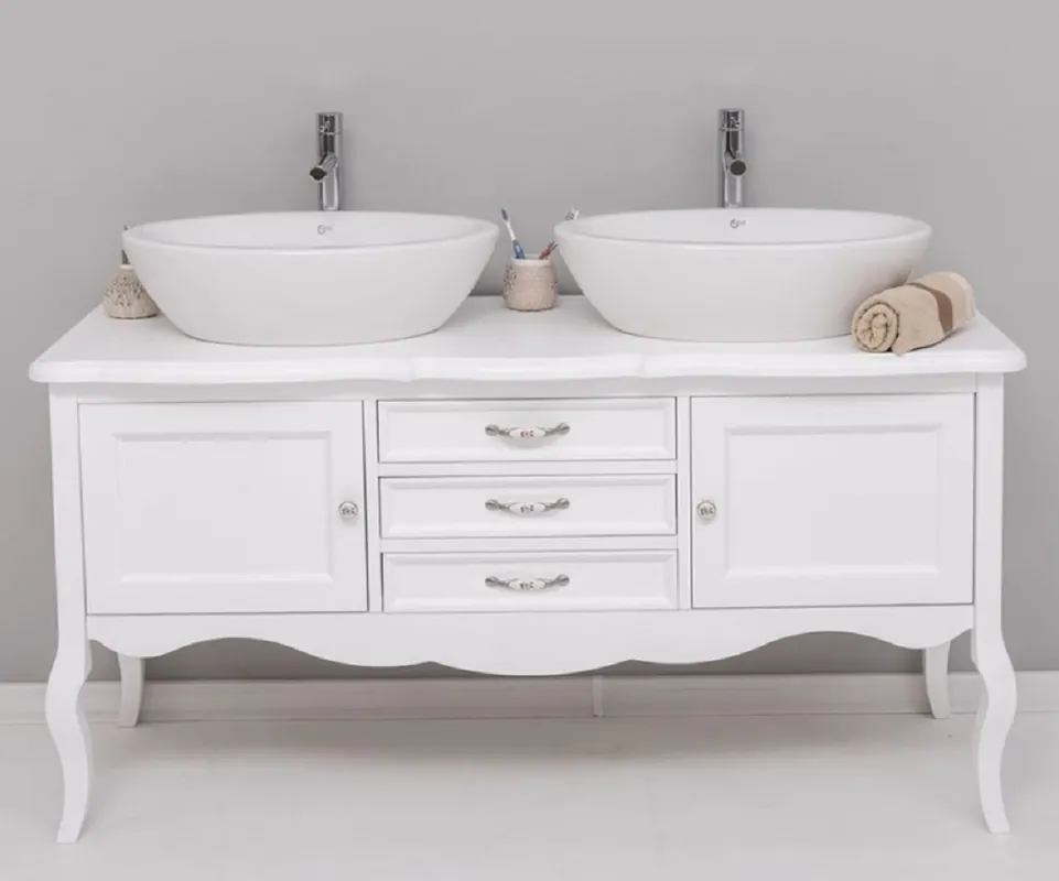 Casa Padrino armario de lavabo doble de madera maciza de estilo campestre blanco 150 cm - Muebles de baño de estilo campestre Aktuell