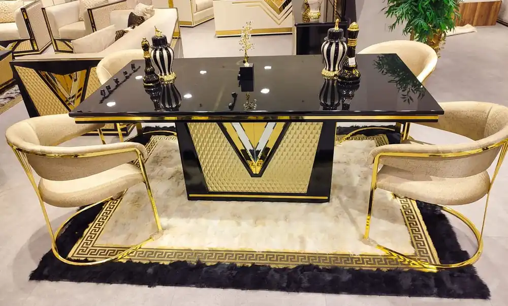 Casa Padrino conjunto de comedor de lujo negro / oro - Muebles de comedor de lujo Wochenendangebot