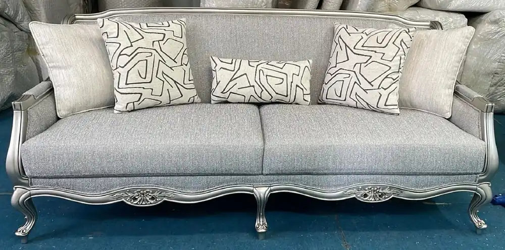 Markenware Casa Padrino sofá de salón barroco de lujo gris / plata 217 cm - Muebles de salón barrocos