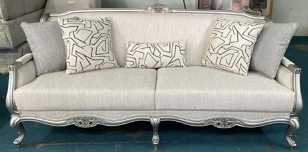Casa Padrino sofá de salón barroco de lujo crema / plata 217 cm - Muebles de salón barrocos Echt