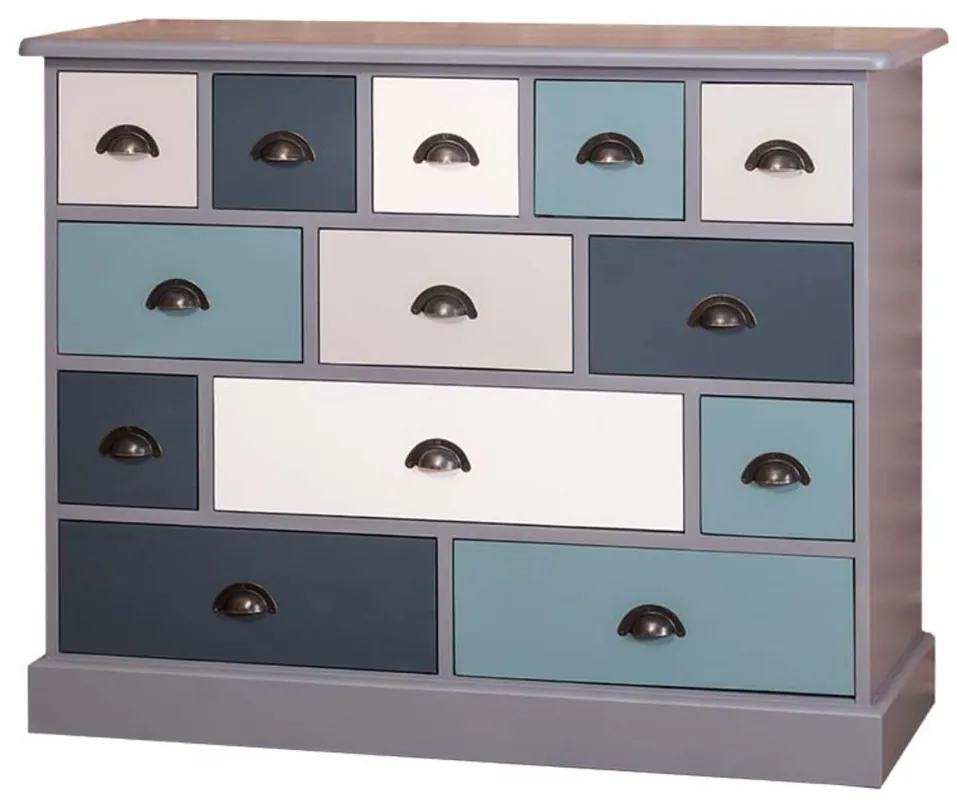 Casa Padrino cómoda de estilo campestre con 13 cajones gris / colorido 120 cm - Muebles de oficina de estilo campestre Bestpreis
