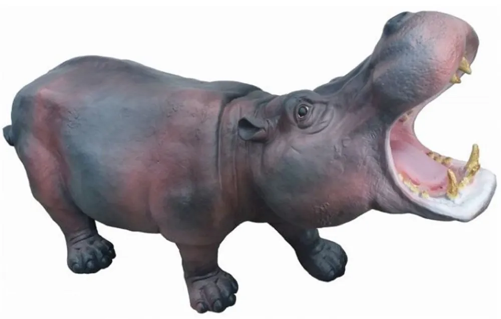 Direktkauf Casa Padrino escultura decorativa XXL hipopótamo gris / rosa 110 cm - Figura decorativa da jardín