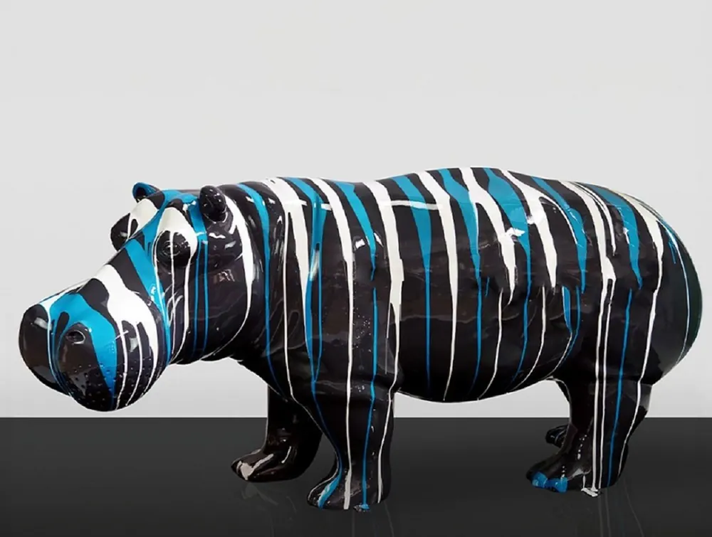 Casa Padrino escultura decorativa XXL hipopótamo negro / azul / blanco 175 cm - Figura decorativa de jardín de tamaño natural Must-Have