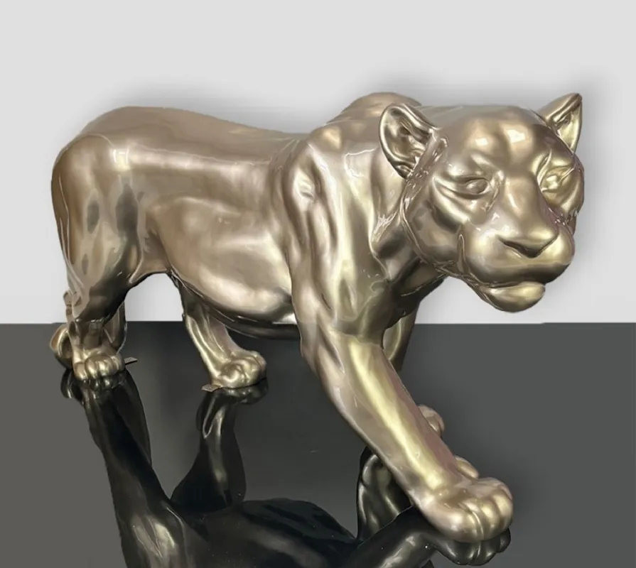 Nur Heute Casa Padrino escultura decorativa XXL pantera oro metalico 160 x A. 72 cm - Figura de jardín de tamaño natural