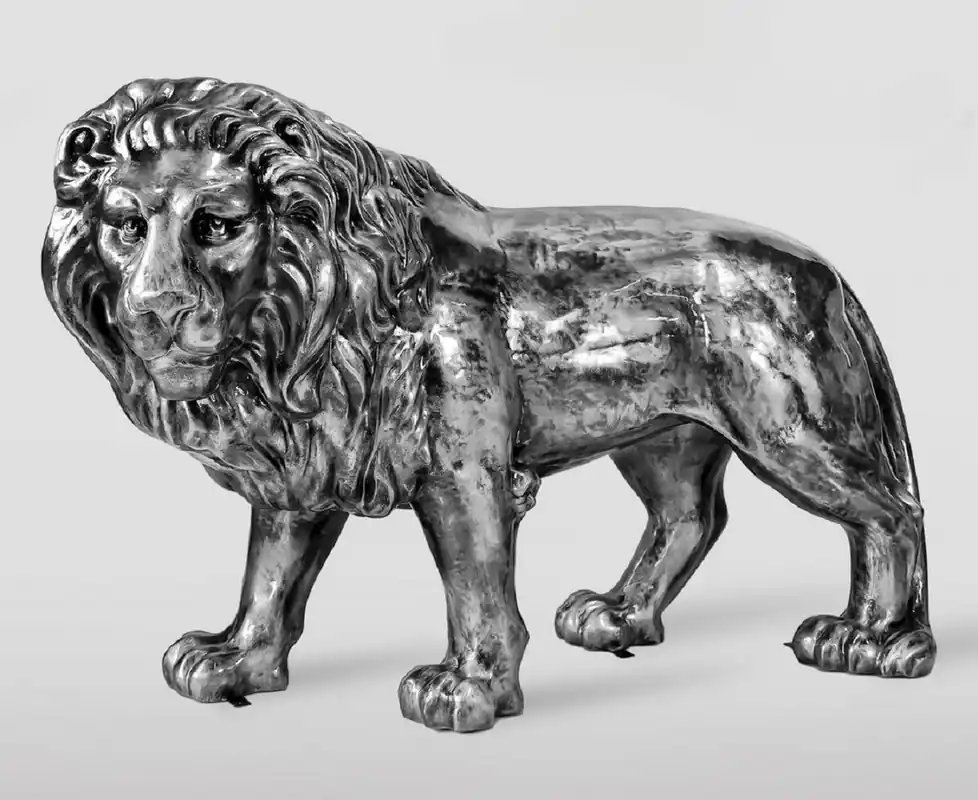 Direkt Vom Hersteller Casa Padrino escultura decorativa XXL león plata antiguo 185 cm - Figura decorativa de jardín de tamaño natural