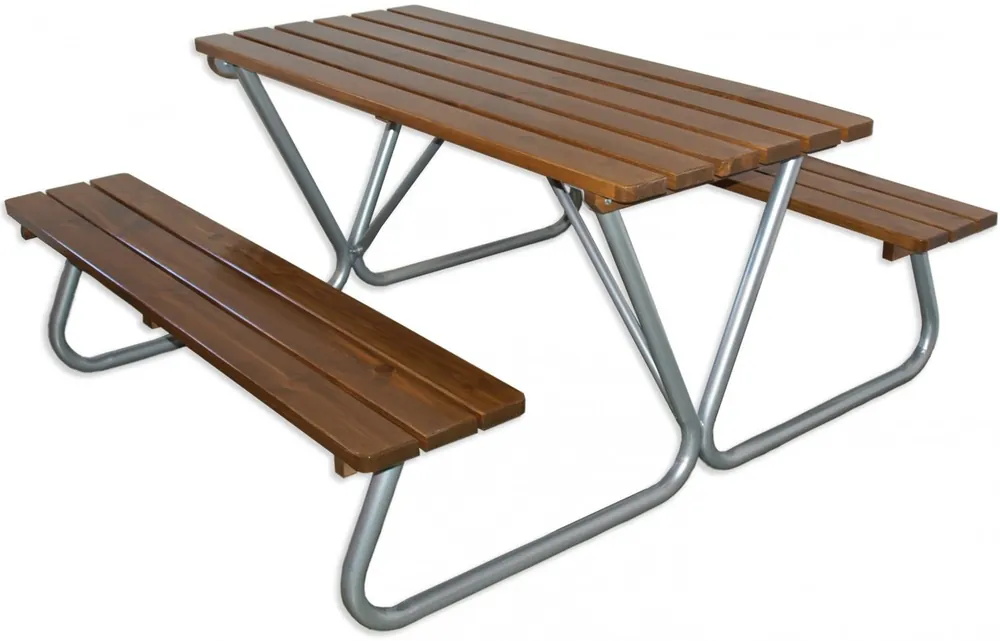 Geprüft Casa Padrino mesa de picnic con bancos integrados marrón oscuro / plata 180 cm - Muebles de picnic