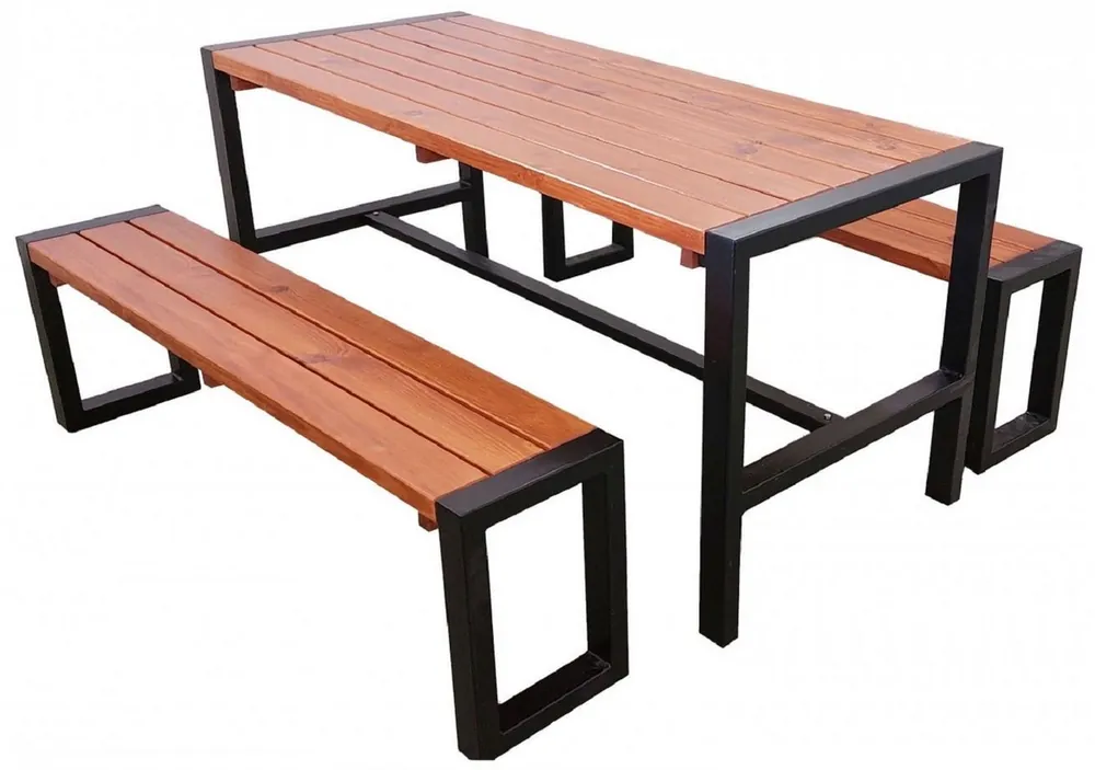 Heißes Angebot Casa Padrino mesa de jardín con 2 bancos marrón / negro - Muebles de jardín