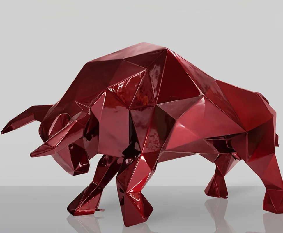 Casa Padrino escultura decorativa XXL toro rojo burdeos 220 cm - Figura decorativa de jardín abstracta de tamaño natural Sonderaktion