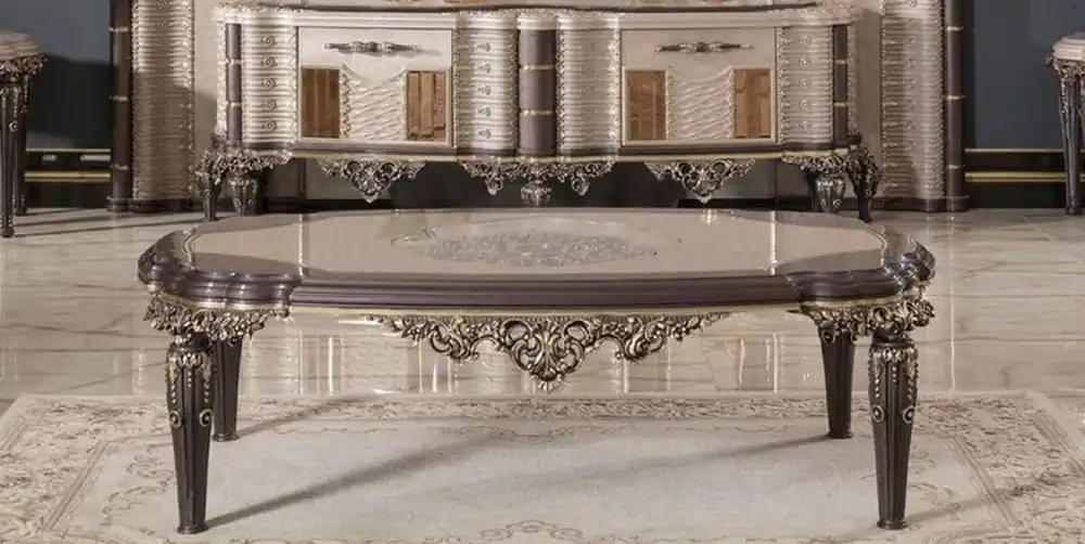 Mega-Angebot Casa Padrino mesa de centro barroco de lujo gris / marrón / oro 120 cm - Muebles de salón de estilo barroco