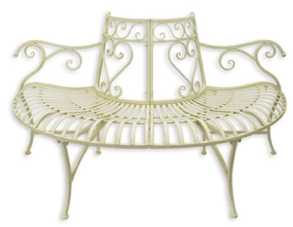 Preiswert Casa Padrino banco de árbol Art Nouveau blanco 146 x 75,5 x A. 81,7 cm - Banco de jardín semicircular de metal