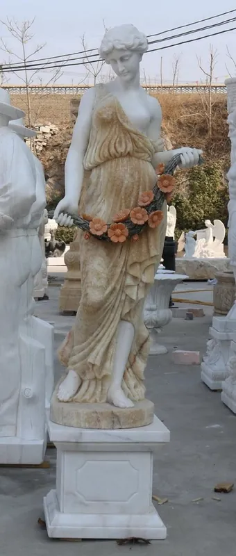 Casa Padrino escultura decorativa de jardín de mármol Art Nouveau dama lado derecho blanco / beige A. 190 cm Sonderaktion