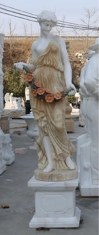 Direktkauf Casa Padrino escultura decorativa de jardín de mármol Art Nouveau dama lado izquierdo blanco / beige A. 190 cm