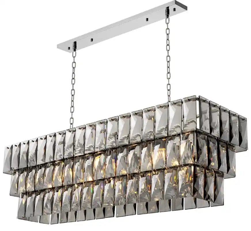 Top-Angebot Casa Padrino lámpara de araña de lujo con cristal ahumado, acabado níquel L. 140 cm x P. 41 cm x A. 45,5 cm