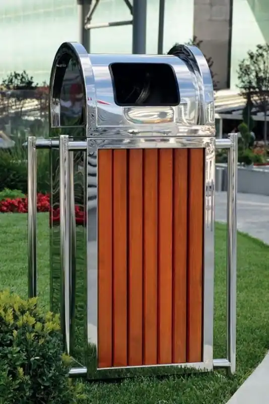 Preisreduziert Casa Padrino papelera de parque plata / marrón H. 90 cm - Papelera urbano - Papelera de acero inoxidable