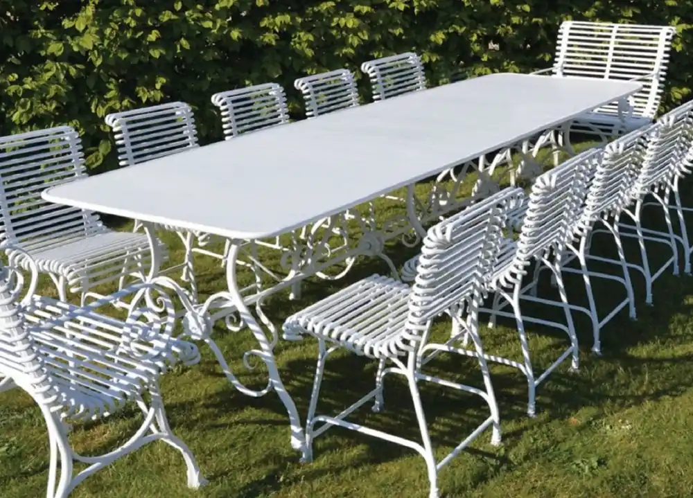Casa Padrino mesa de comedor de jardín Art Nouveau blanco 300 x 100 cm - Muebles de jardín nostálgicos Preis Gesenkt