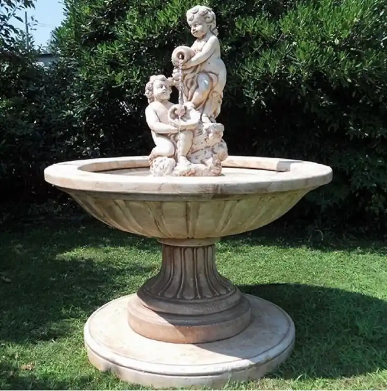 Saisonangebot Casa Padrino fuente barroco beige Ø 130 x A. 160 cm - Fuente de jardín redonda - Hecho en Italia