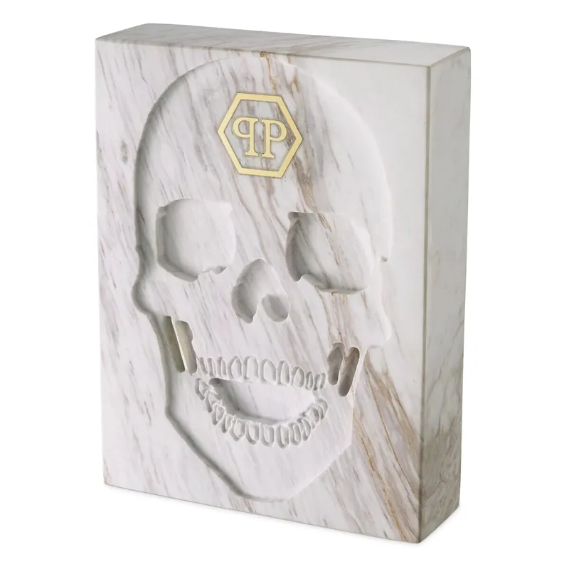 Philipp Plein decoración de libro de calavera de mármol de diseño de lujo 18 x 24 x H. 5,5 cm escultura de mármol de calavera Sonderaktion