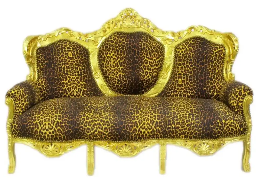 Casa Padrino Sofá Lounge Barroco King Leopard / Oro - Salón Nur Für Kurze Zeit