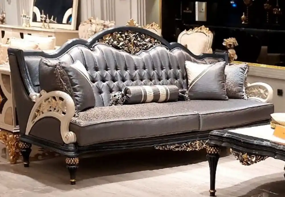 Casa Padrino sofá de salón barroco de lujo gris / blanco / oro 226 cm - Muebles de salón barrocos Neu Im Sortiment