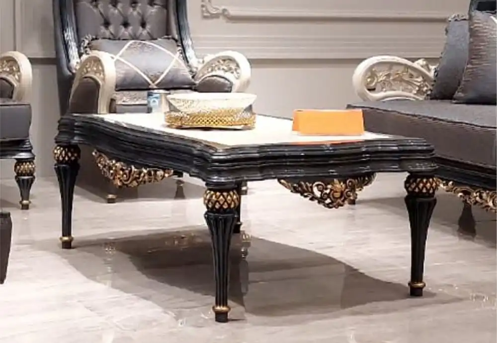 Neue Ware Casa Padrino mesa de centro barroco de lujo blanco / gris / oro 117 cm - Muebles de salón de estilo barroco