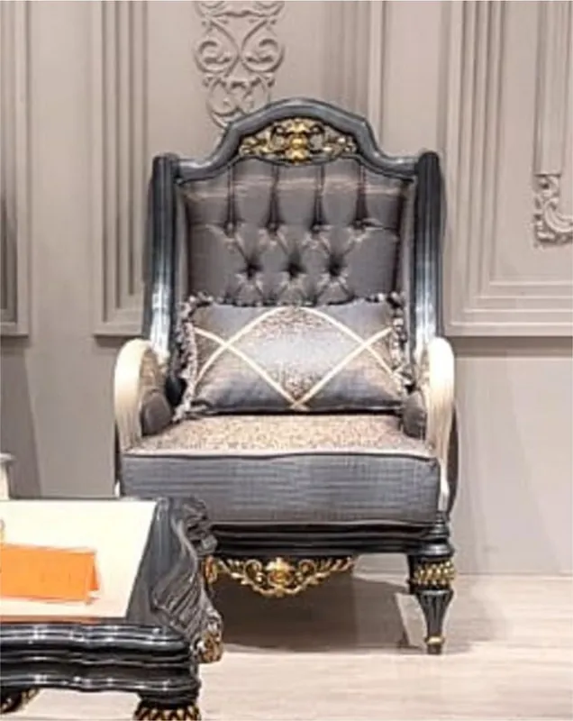 Casa Padrino sillón de salón barroco de lujo gris / blanco / oro - Muebles de salón barrocos Angebot