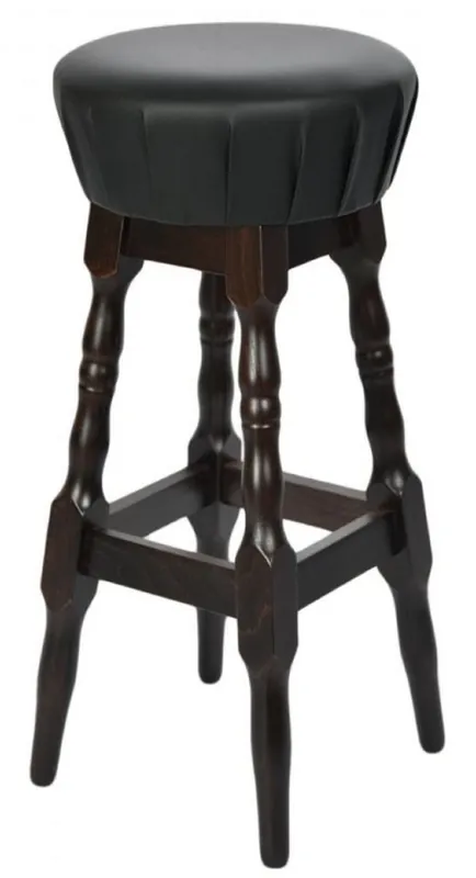 Casa Padrino taburete de bar Art Nouveau negro / marrón oscuro A. 80 cm - Silla de bar redonda de cuero artificial Versand Am Gleichen Tag