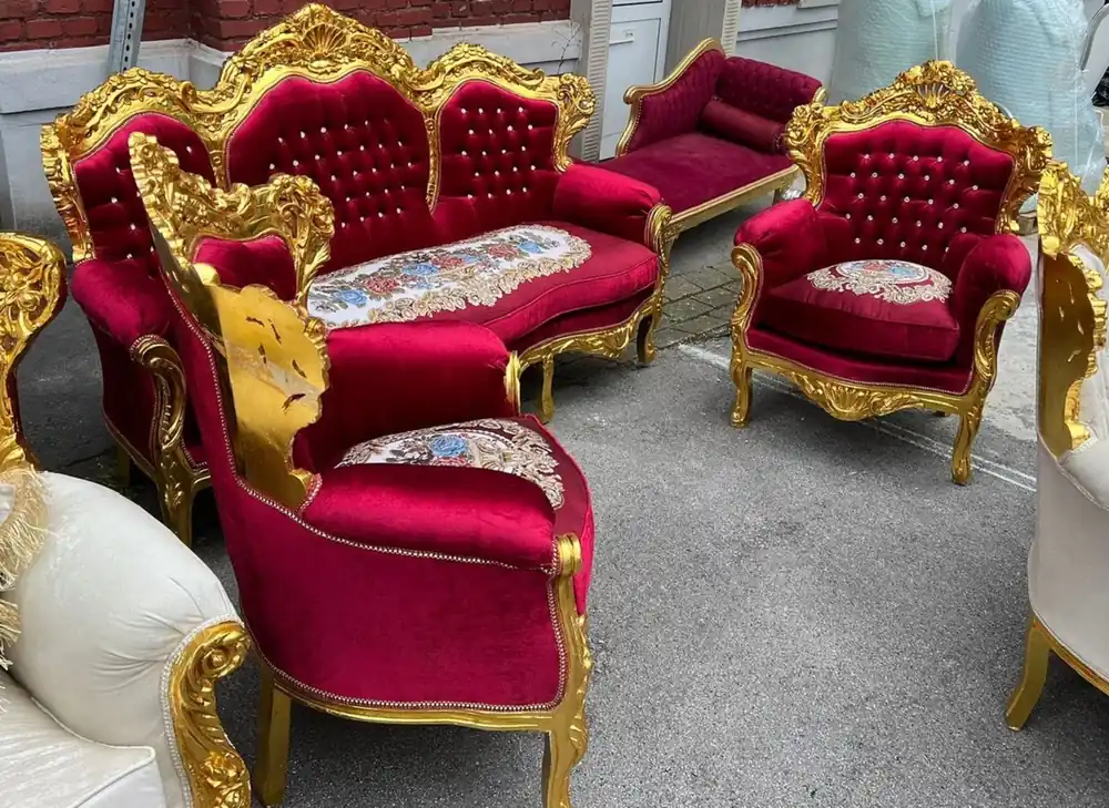 Casa Padrino conjunto de sala de estar barroco de lujo rojo burdeos / oro - Magníficos muebles barrocos Günstig
