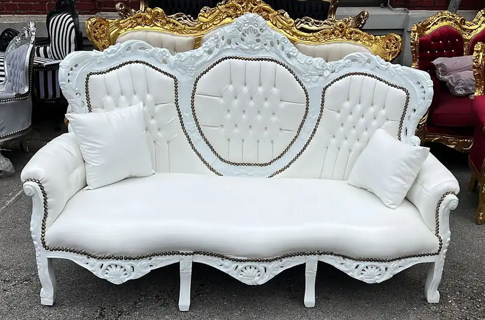Casa Padrino sofá barroco de cuero artificial blanco 180 cm - Muebles de salón barrocos Knallerangebot