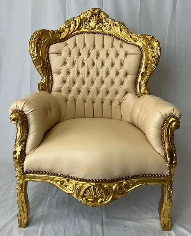 Casa Padrino sillón barroco de cuero artificial beige / oro - Muebles de salón barrocos Neu Im Sortiment