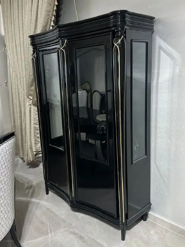 Casa Padrino vitrina barroco de lujo con 2 puertas de vidrio negro / oro - Muebles de comedor barrocos Neue Ware