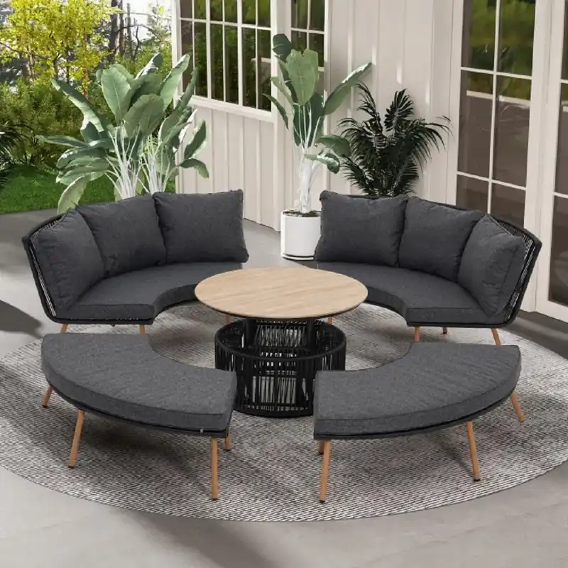 Bestpreis Casa Padrino conjunto de muebles de jardín de lujo gris / natural - 2 Sofás de jardín y 2 Bancos de jardín y 1 Mesa de jardín