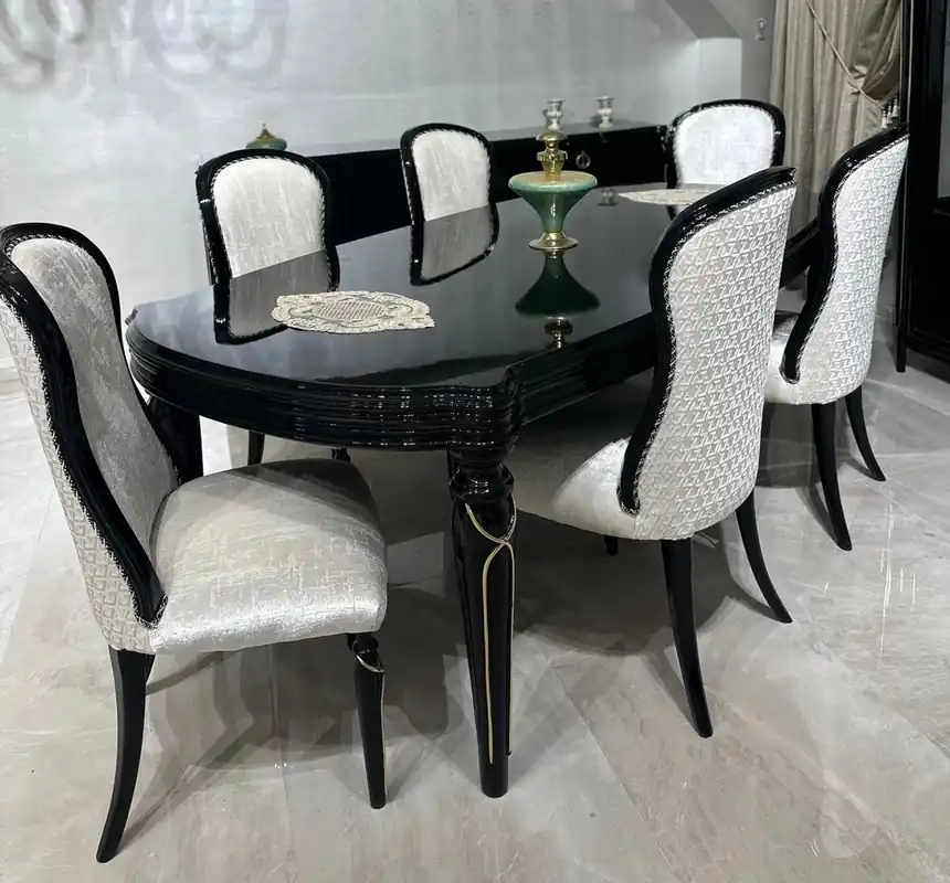 Casa Padrino conjunto de comedor barroco de lujo crema / negro / oro - 1 Mesa de comedor y 6 sillas de comedor Billig