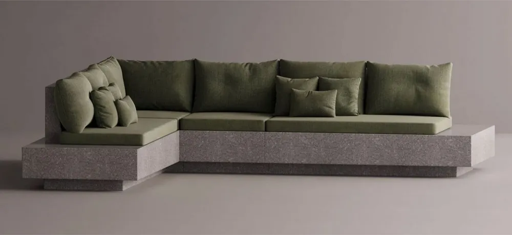 Casa Padrino sofá esquinero de lujo verde / gris 335 x 265 cm - Sofá modular de hormigón resistente a la intemperie Solange Der Vorrat Reicht