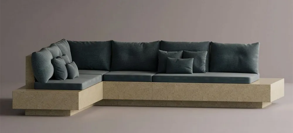 Casa Padrino sofá esquinero de lujo azul oscuro / crema 335 x 265 cm - Sofá modular de hormigón resistente a la intemperie Direkt Vom Hersteller