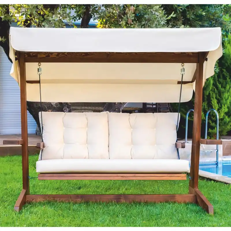 Casa Padrino columpio de Hollywood de lujo beige / marrón 220 cm - Columpio de jardín Neue Ware