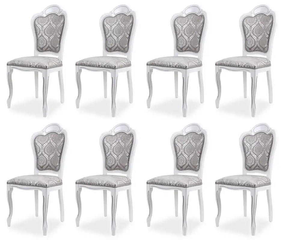 Neu Im Sortiment Casa Padrino conjunto de 8 sillas de comedor barrocos de lujo gris / blanco A. 107 cm - Muebles de comedor barrocos