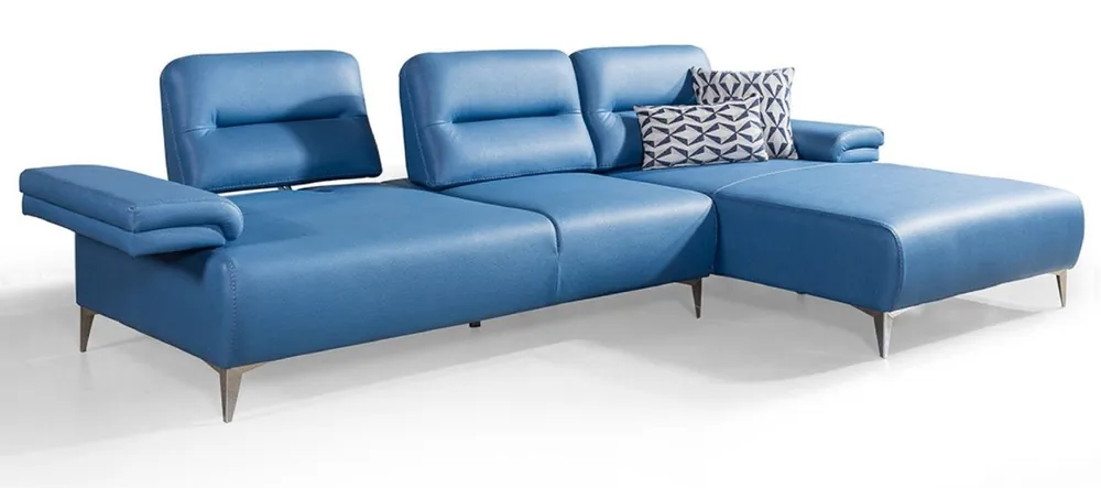 Casa Padrino sofá esquinero de cuero artificial de lujo azul / plata 285 x 182 cm - Muebles de salón Direktkauf