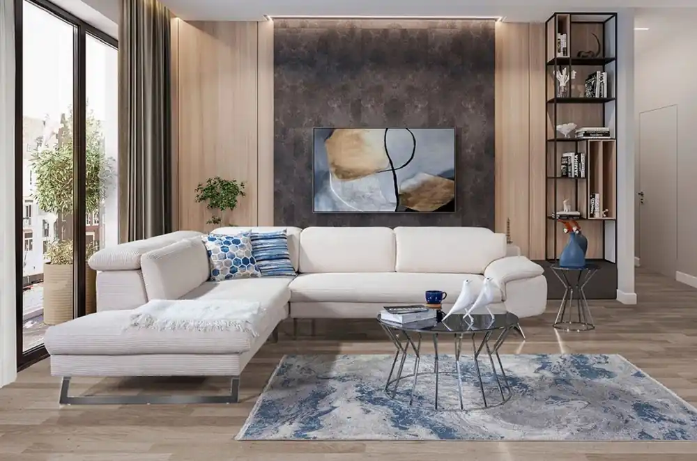 Neuheit Casa Padrino sofá esquinero de lujo con respaldo ajustable crema / plata 305 x 260 cm