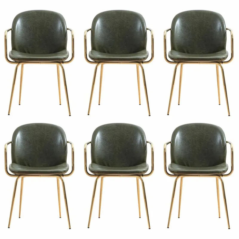 Echt Casa Padrino conjunto de 6 sillas de comedor de cuero artificial de lujo con reposabrazos verde / oro A. 84 cm