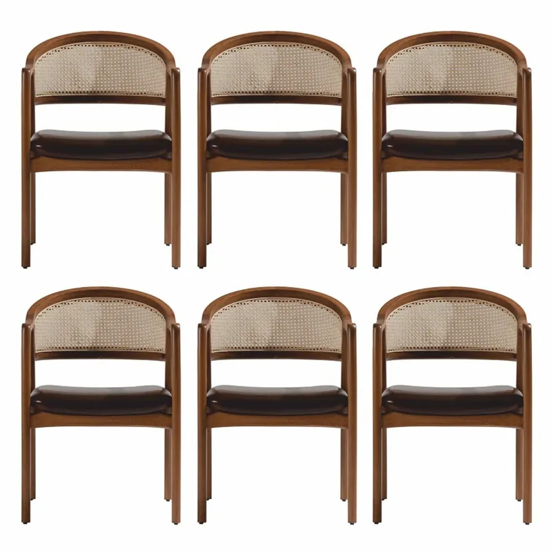 Casa Padrino conjunto de 6 sillas de comedor de lujo con reposabrazos marrón oscuro / marrón / natural A. 78 cm Bestpreis